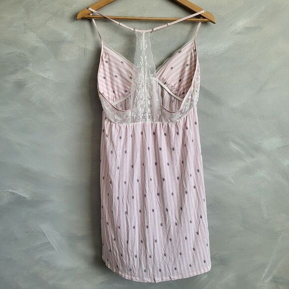 Victoria Secret Signature Monigram Print Nightie Gown Mini Dress Size L Babydoll - Picture 2 of 10